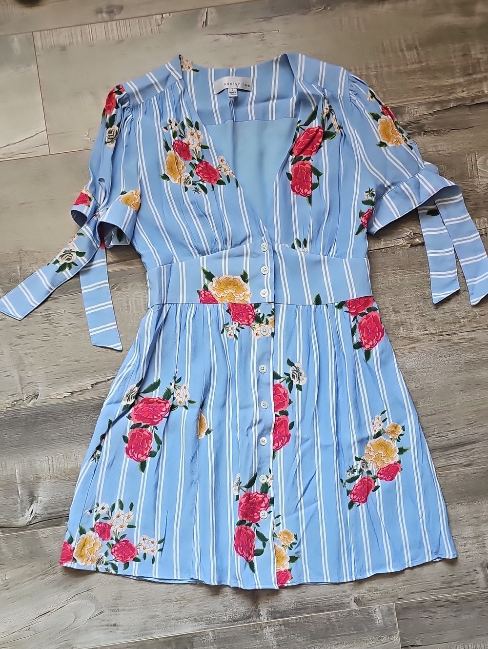 Adelyn Rae Light Blue Striped Dress Floral